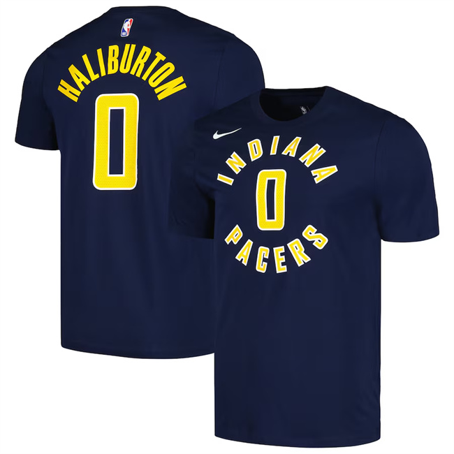 Men's Indiana Pacers #0 Tyrese Haliburton Navy Icon 2022/23 Name & Number T-Shirt